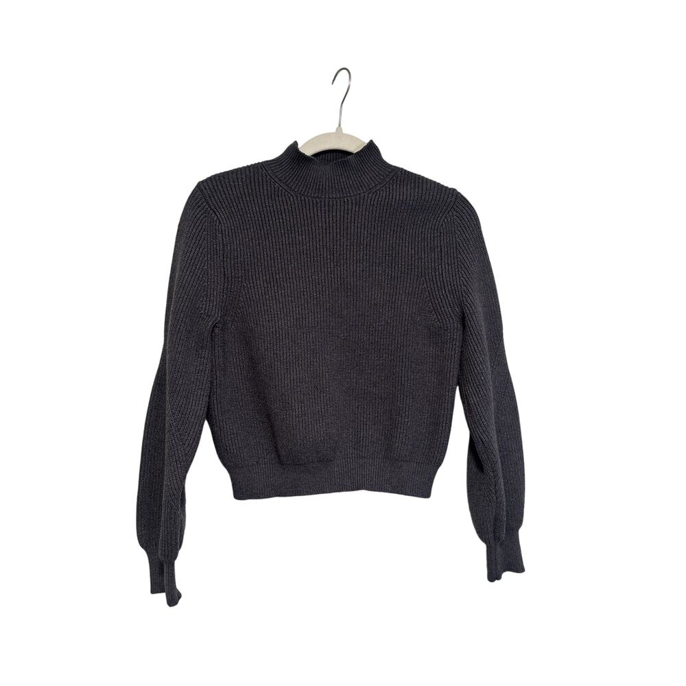 Zara Gray Ribbed Knit Mock Neck Sweater L - Picture 2 of 10